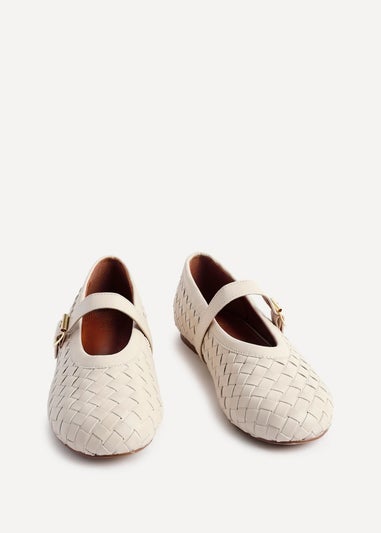 Linzi Daily Nude Faux Leather Woven Mary Jane Pump