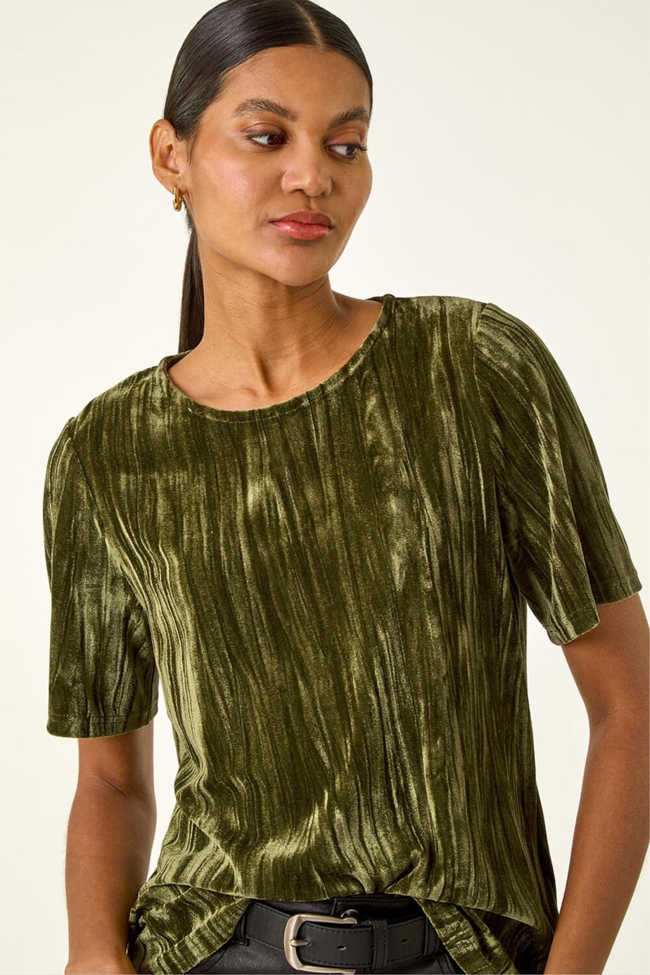 Roman Green Pleated Velvet Stretch Top
