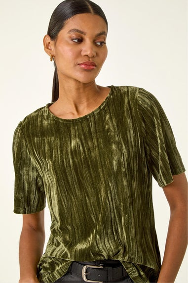 Roman Green Pleated Velvet Stretch Top