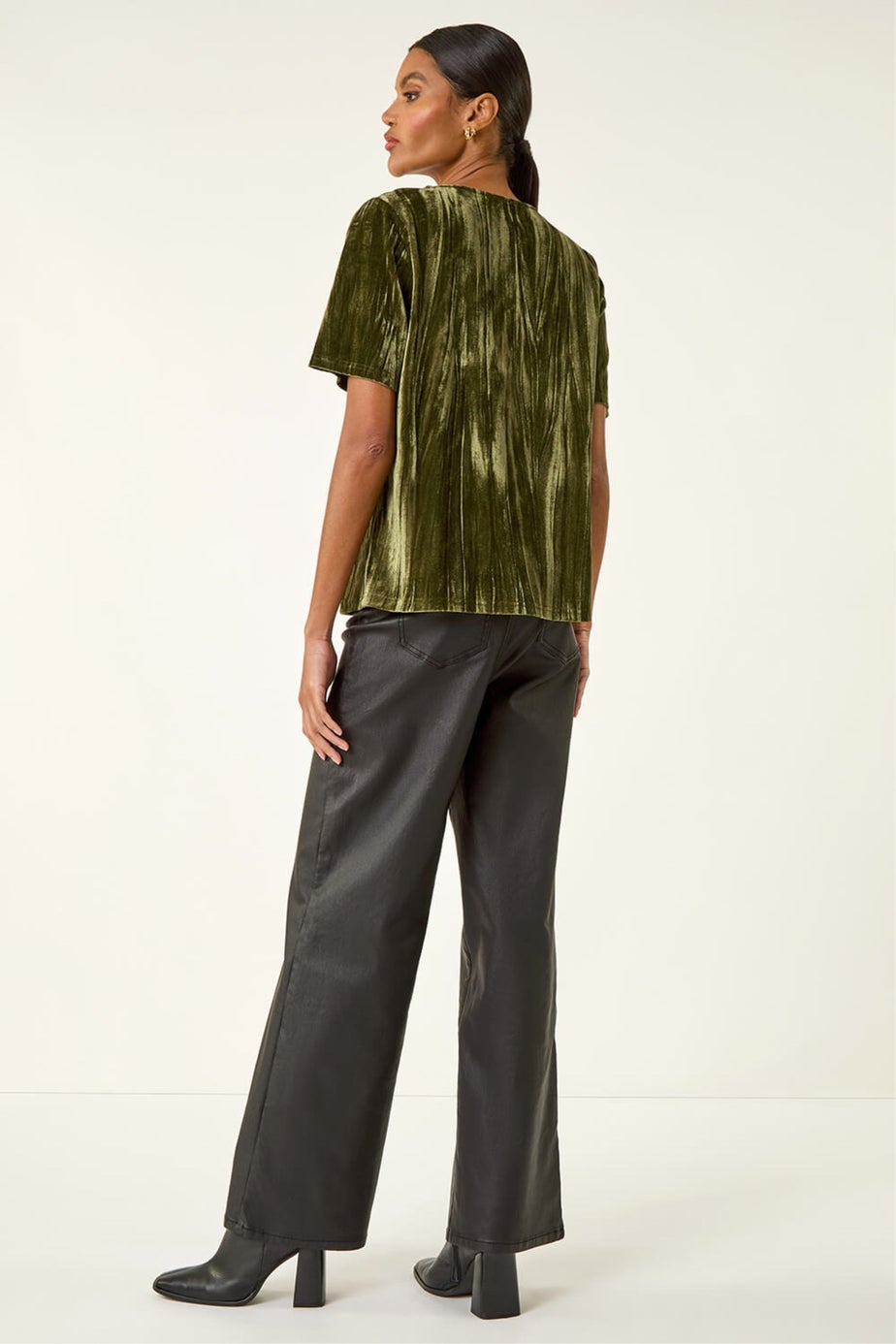 Roman Green Pleated Velvet Stretch Top