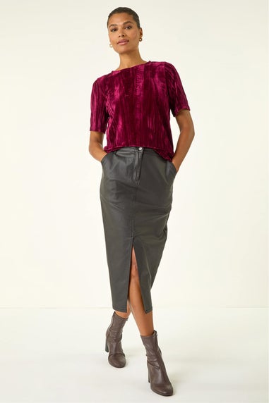 Roman Wine Pleated Velvet Stretch Top
