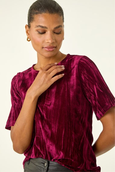 Roman Wine Pleated Velvet Stretch Top