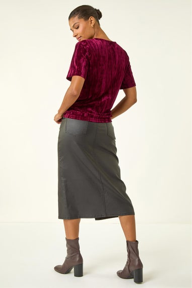 Roman Wine Pleated Velvet Stretch Top