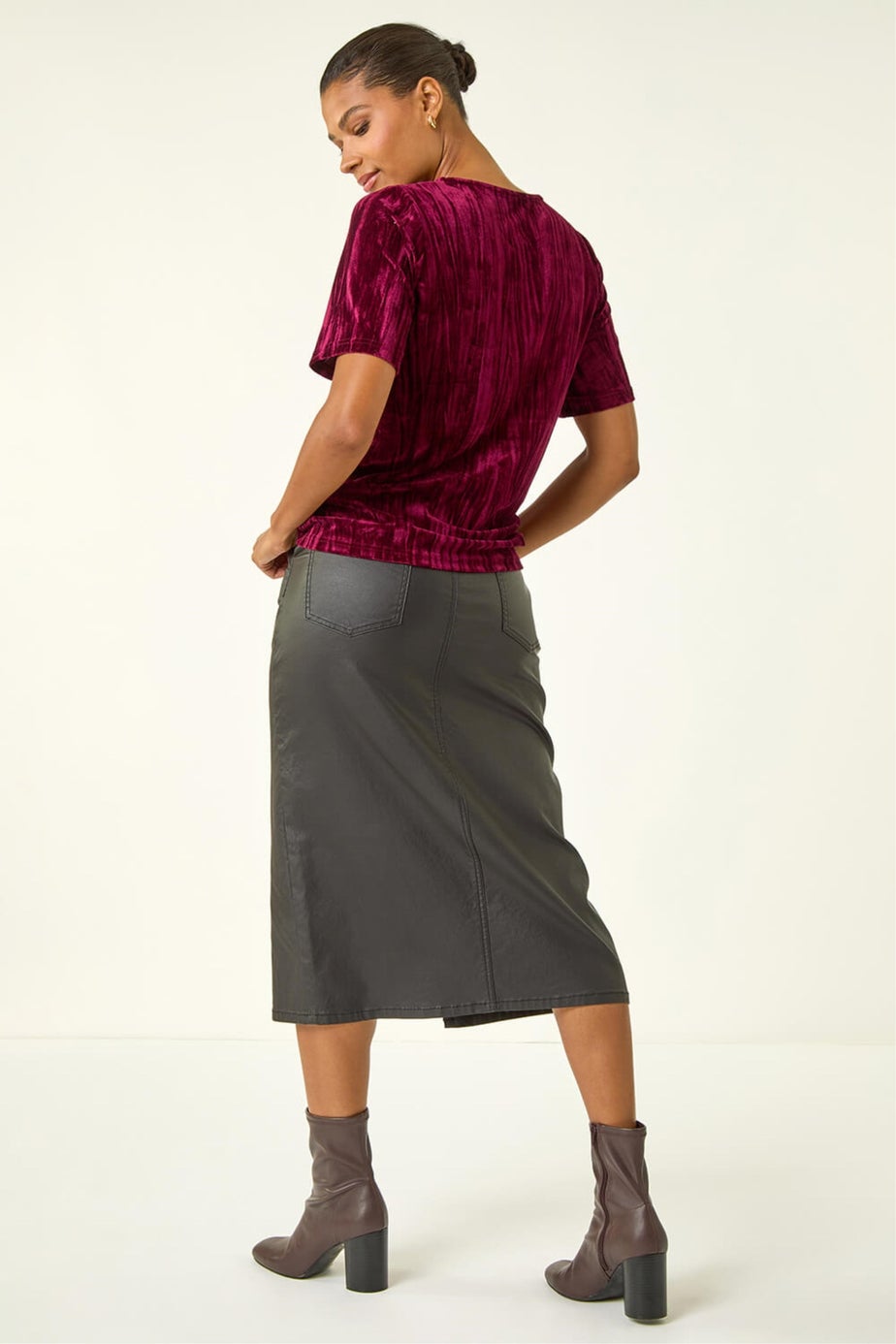 Roman Wine Pleated Velvet Stretch Top