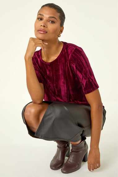 Roman Wine Pleated Velvet Stretch Top