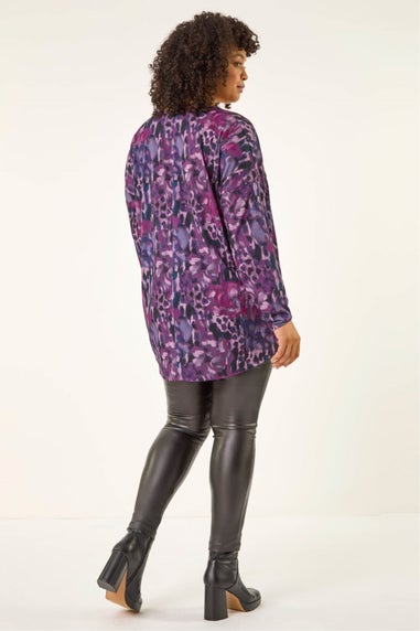 Roman Purple Curve Printed Stretch Tunic Top