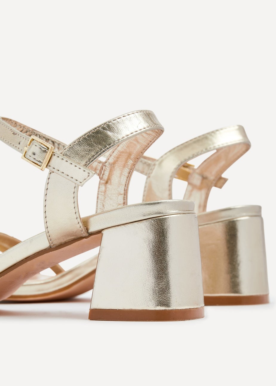 Linzi Bunty Gold Faux Leather Diamante Block Heeled Sandal