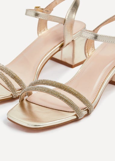 Linzi Bunty Gold Faux Leather Diamante Block Heeled Sandal