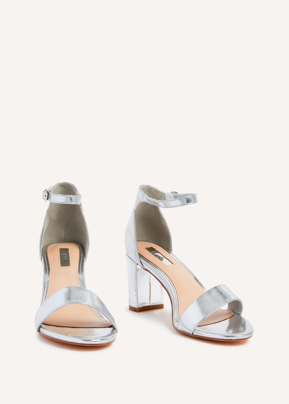 Linzi Frankie Silver Faux Leather Barely There Closed Back Block Heeled Sandal