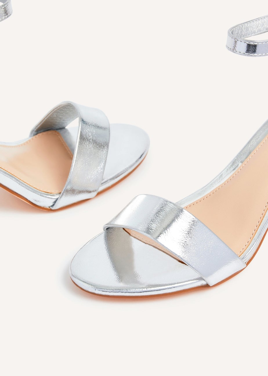 Linzi Frankie Silver Faux Leather Barely There Closed Back Block Heeled Sandal