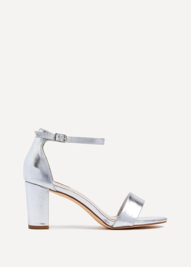 Linzi Frankie Silver Faux Leather Barely There Closed Back Block Heeled Sandal