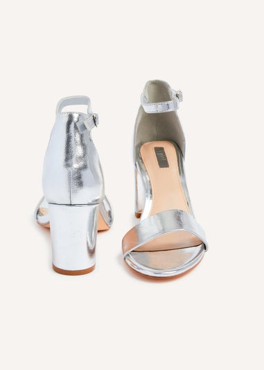 Linzi Frankie Silver Faux Leather Barely There Closed Back Block Heeled Sandal