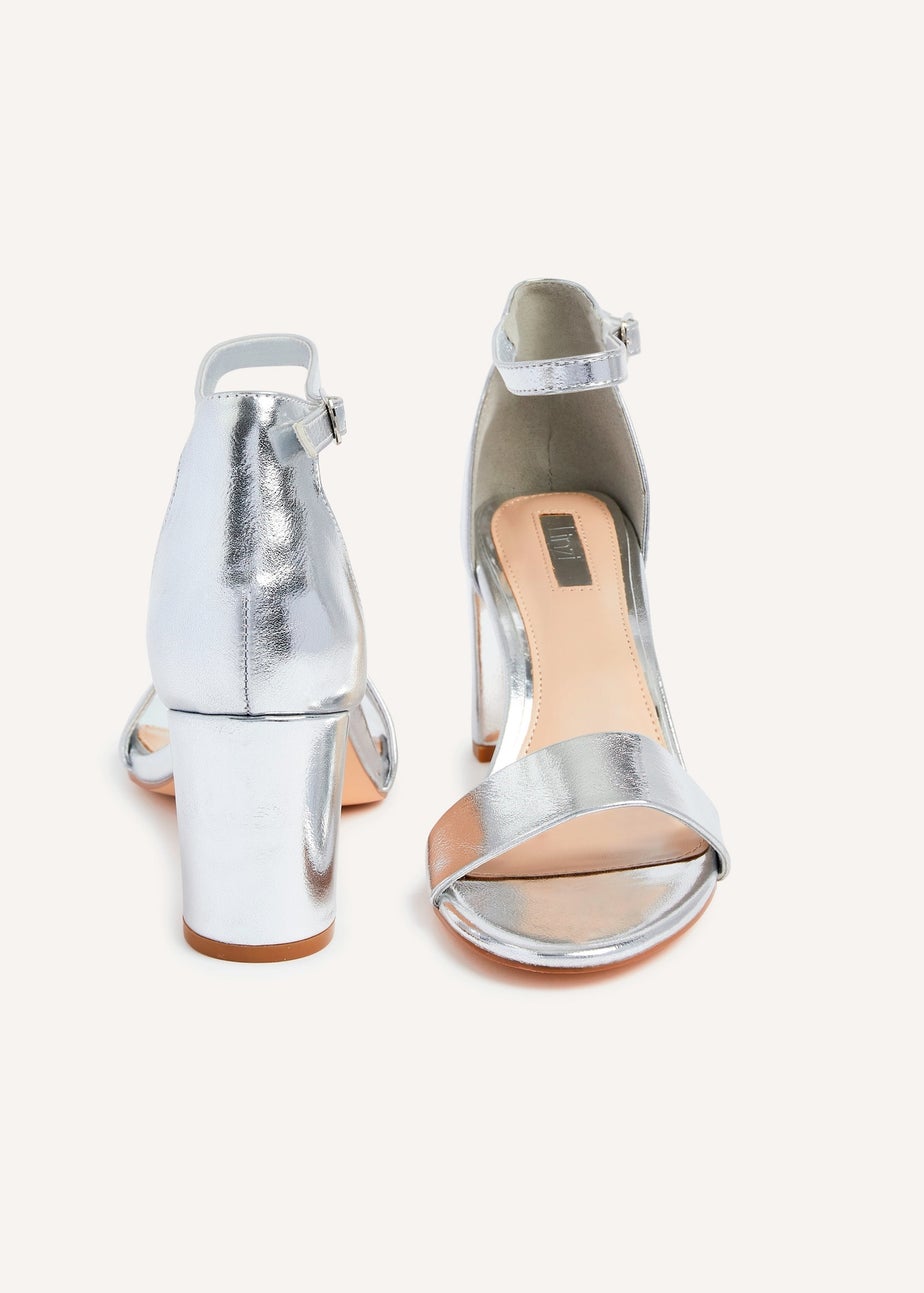 Linzi Frankie Silver Faux Leather Barely There Closed Back Block Heeled Sandal