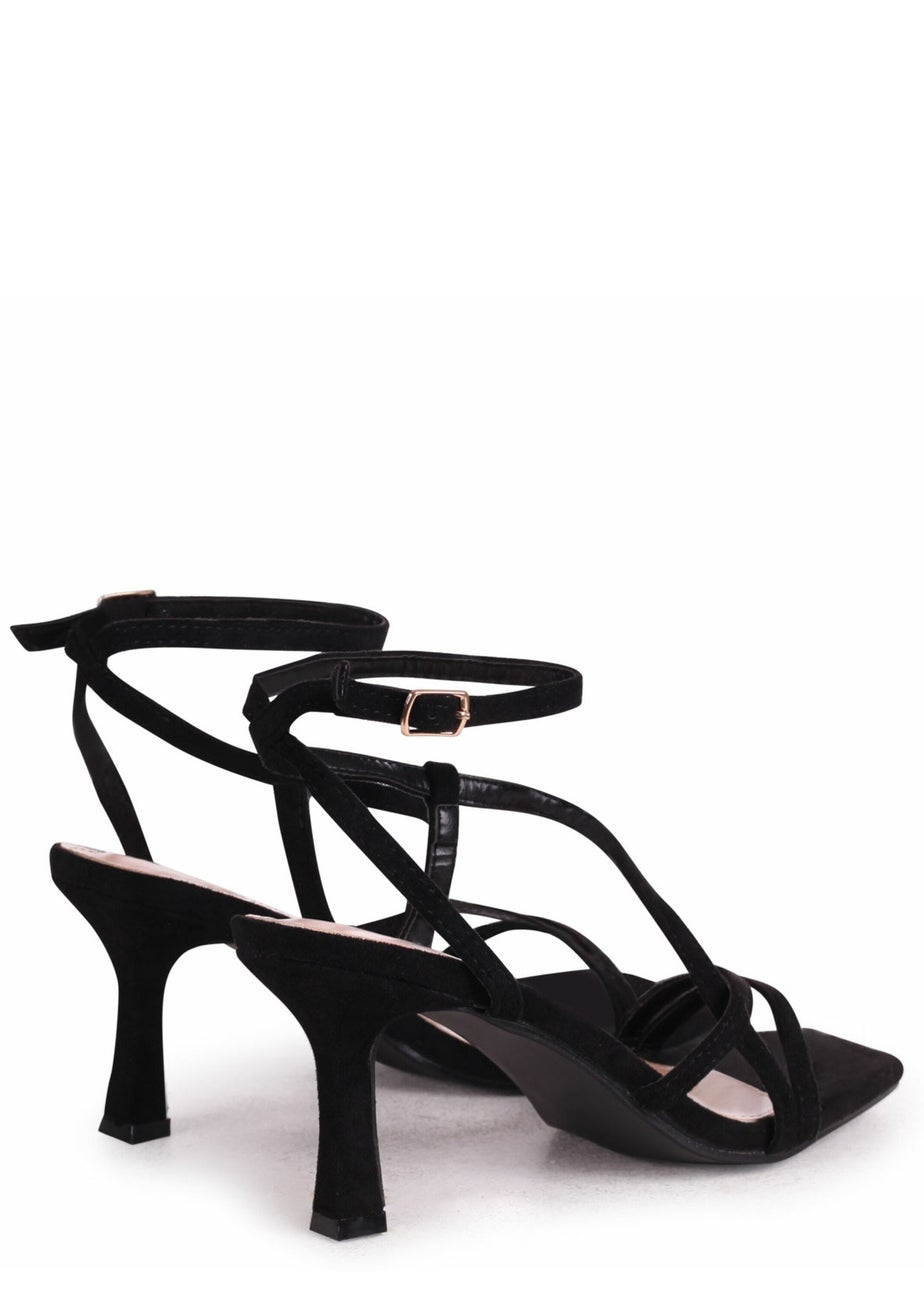 Linzi Ella Black Faux Suede Strappy Square Toe Heeled Sandal