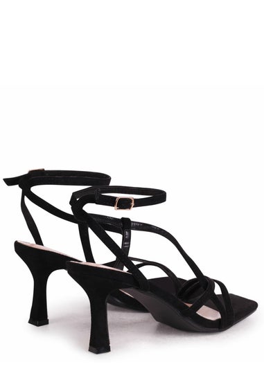 Linzi Ella Black Faux Suede Strappy Square Toe Heeled Sandal