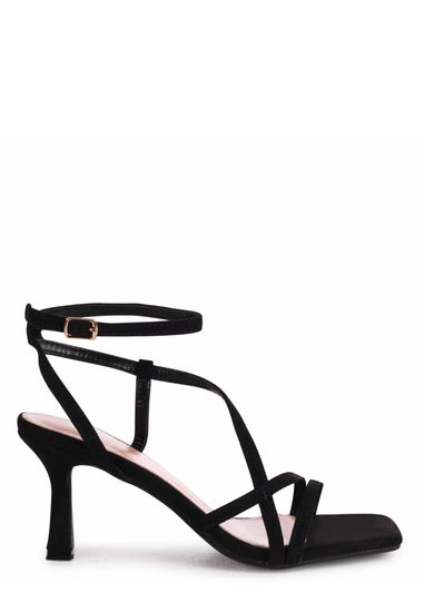 Linzi Ella Black Faux Suede Strappy Square Toe Heeled Sandal