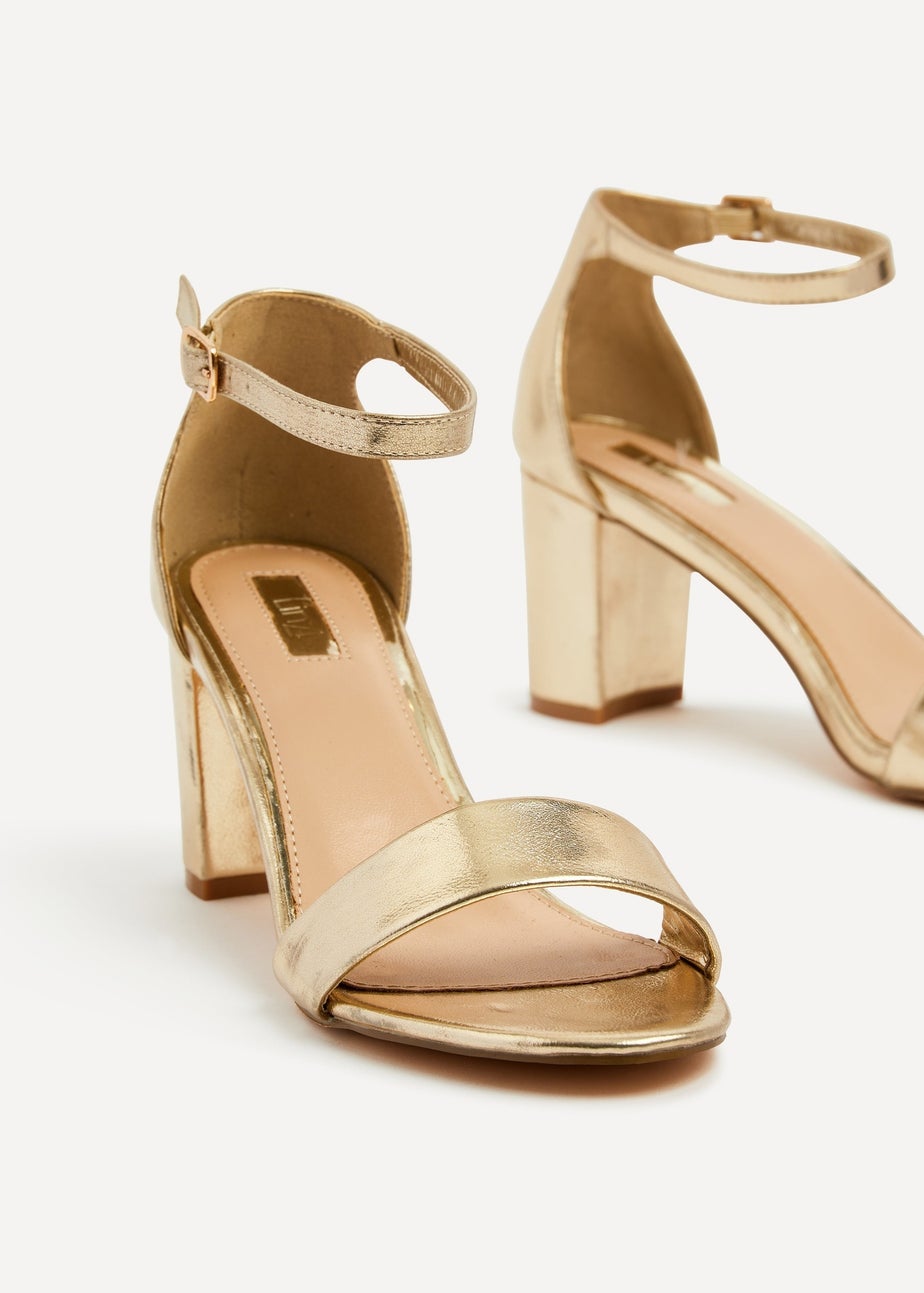 Linzi Frankie Gold Faux Leather Barely There Closed Back Block Heeled Sandal