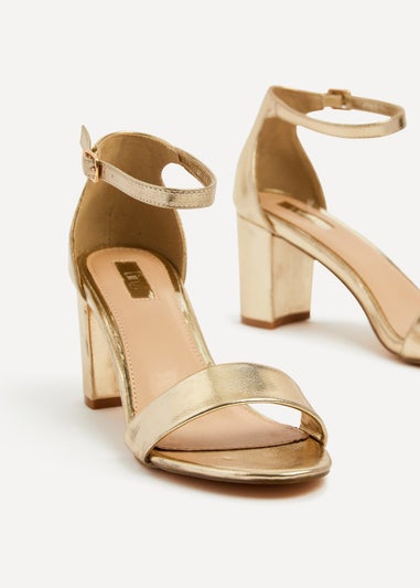Linzi Frankie Gold Faux Leather Barely There Closed Back Block Heeled Sandal