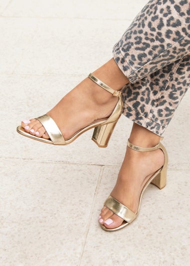 Linzi Frankie Gold Faux Leather Barely There Closed Back Block Heeled Sandal
