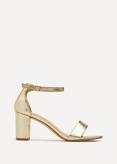 Linzi Frankie Gold Faux Leather Barely There Closed Back Block Heeled Sandal