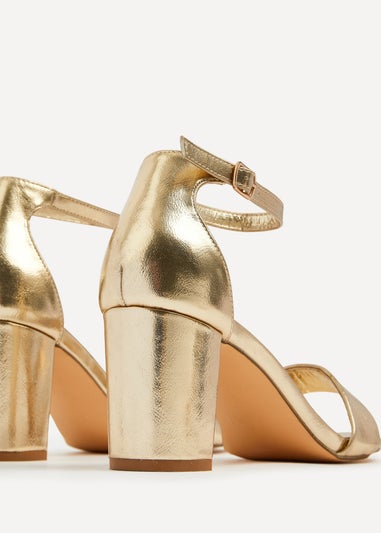 Linzi Frankie Gold Faux Leather Barely There Closed Back Block Heeled Sandal