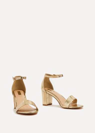 Linzi Frankie Gold Faux Leather Barely There Closed Back Block Heeled Sandal