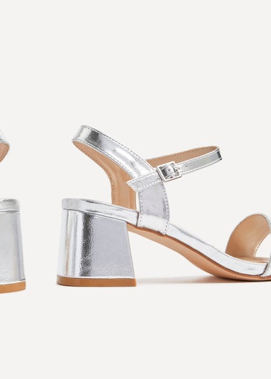 Linzi Darcie Silver Faux Leather Low Chunky Block Heeled Sandal
