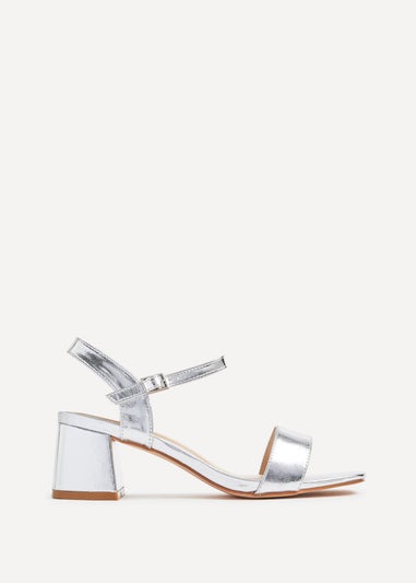 Linzi Darcie Silver Faux Leather Low Chunky Block Heeled Sandal