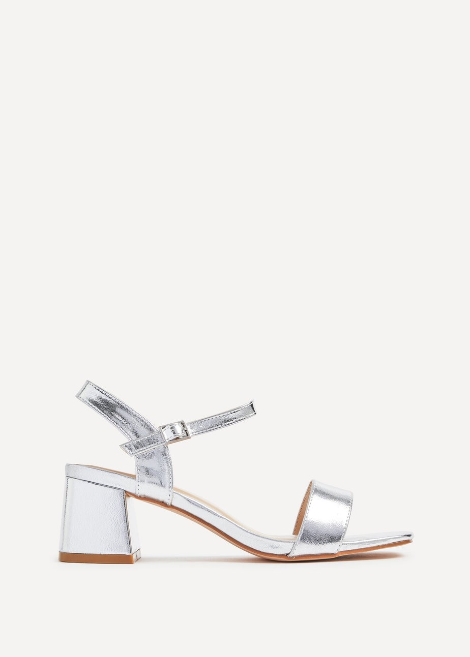 Linzi Darcie Silver Faux Leather Low Chunky Block Heeled Sandal