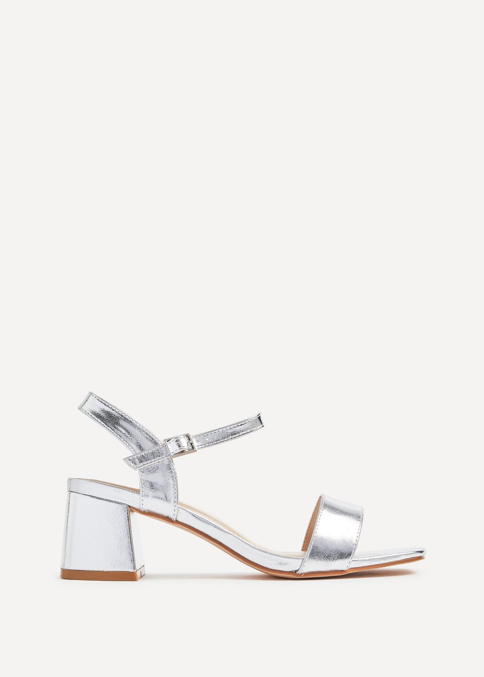 Linzi Darcie Silver Faux Leather Low Chunky Block Heeled Sandal