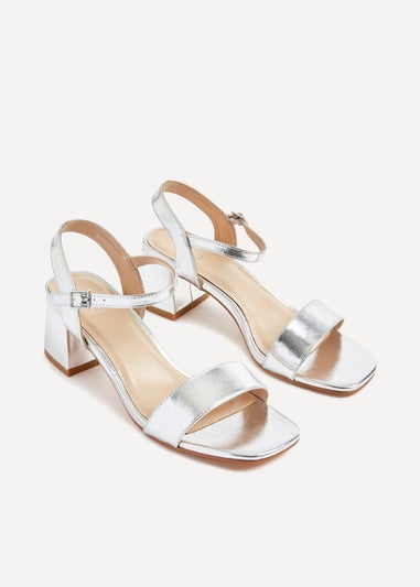 Linzi Darcie Silver Faux Leather Low Chunky Block Heeled Sandal