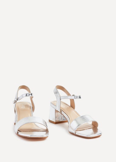 Linzi Darcie Silver Faux Leather Low Chunky Block Heeled Sandal