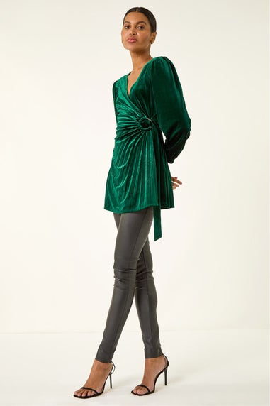 Roman Green Velvet Pleated Wrap Top