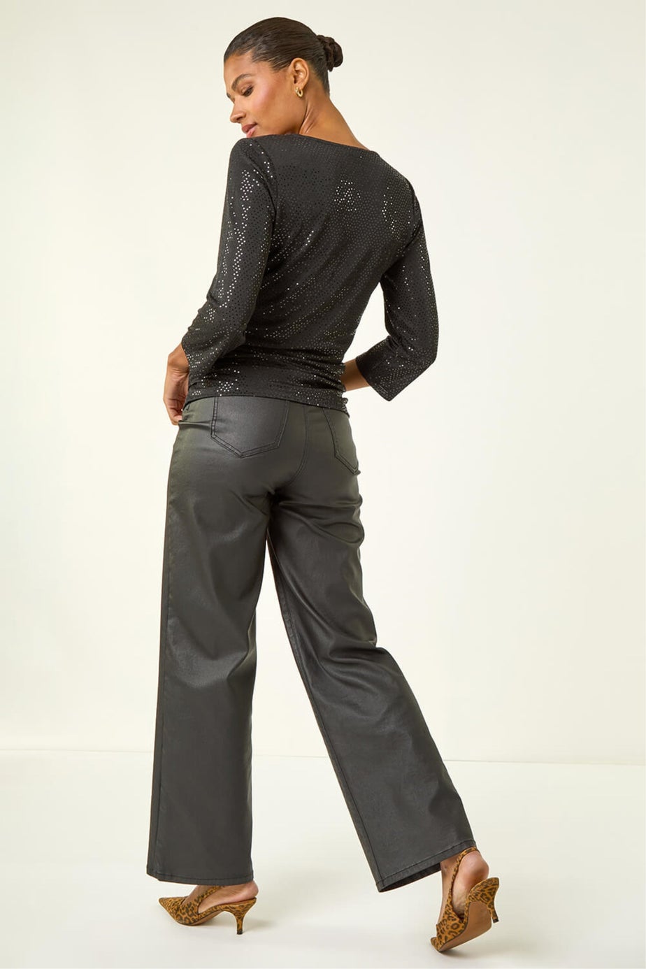 Roman Black Sequin Wrap Stretch Top