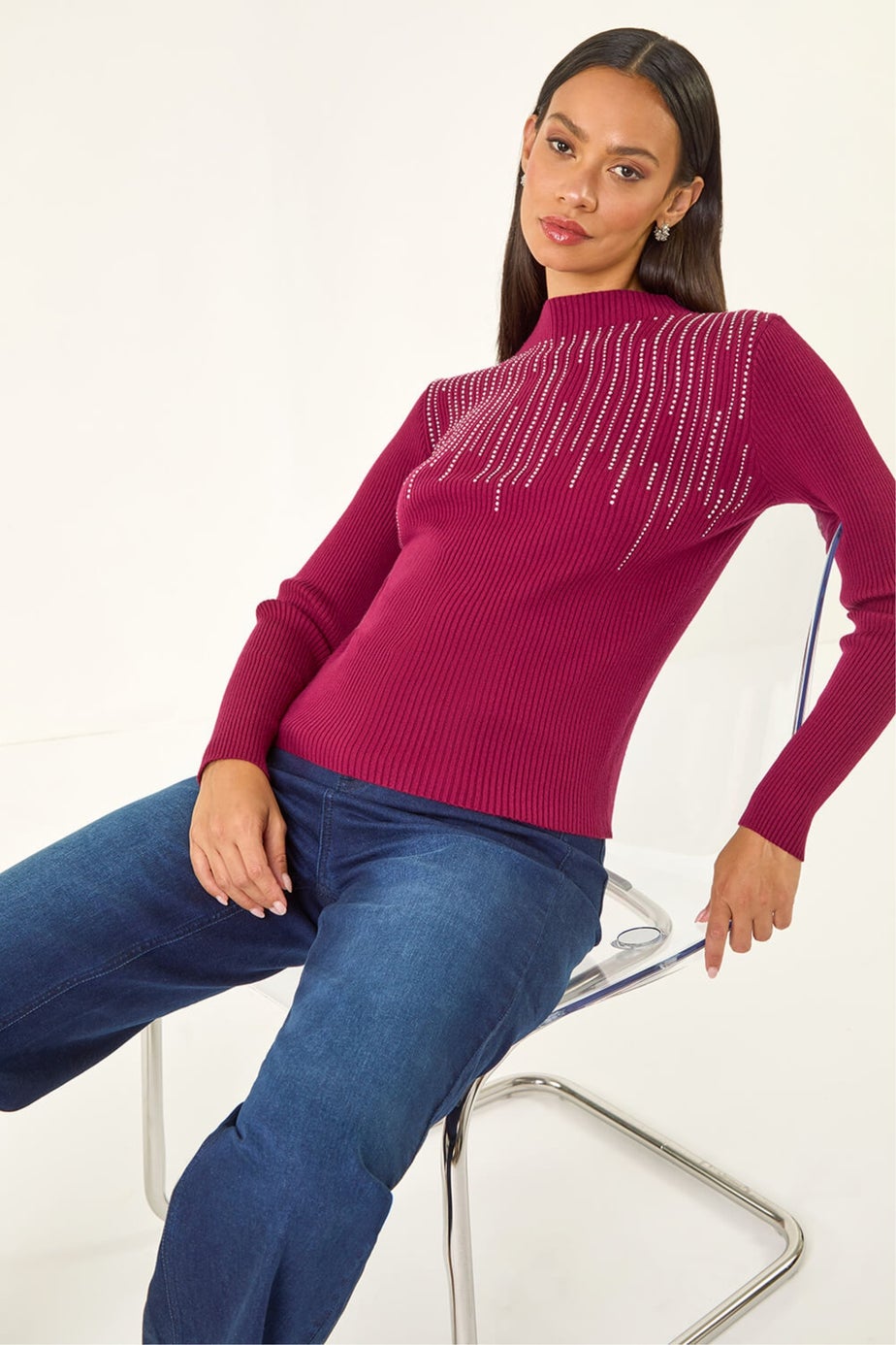 Dusk Burgundy Embellished Knit Jumper