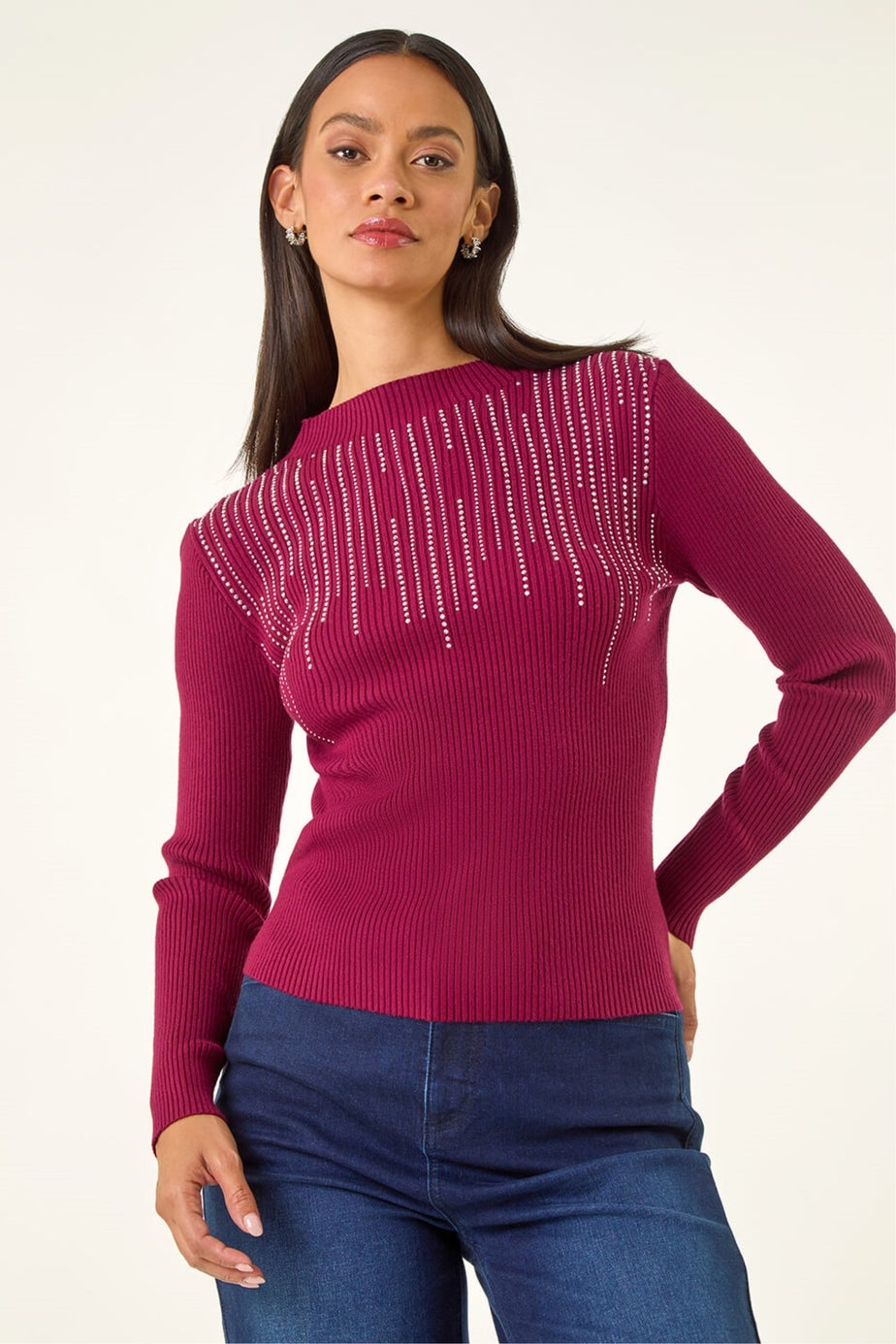 Dusk Burgundy Embellished Knit Jumper