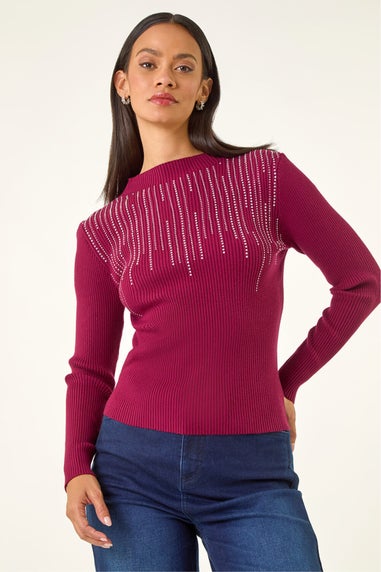 Dusk Burgundy Embellished Knit Jumper