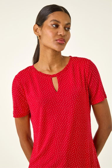 Roman Red Embellished Keyhole Stretch Top