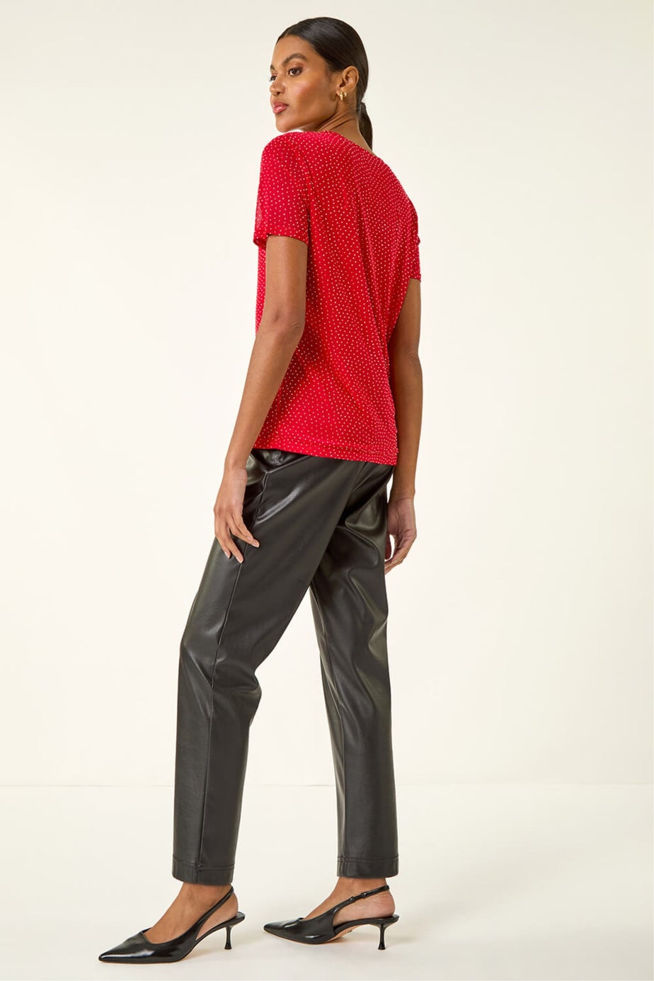 Roman Red Embellished Keyhole Stretch Top