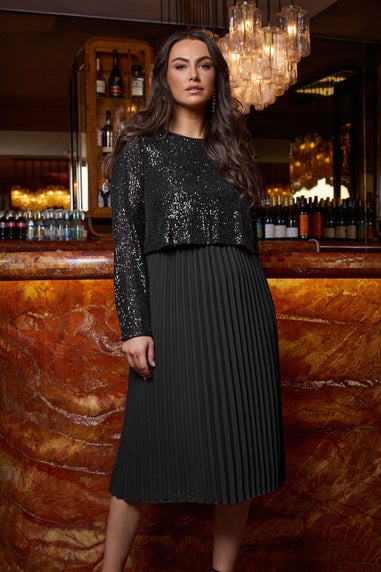 Evans Curve Black Sequin Embellished Midi Dress