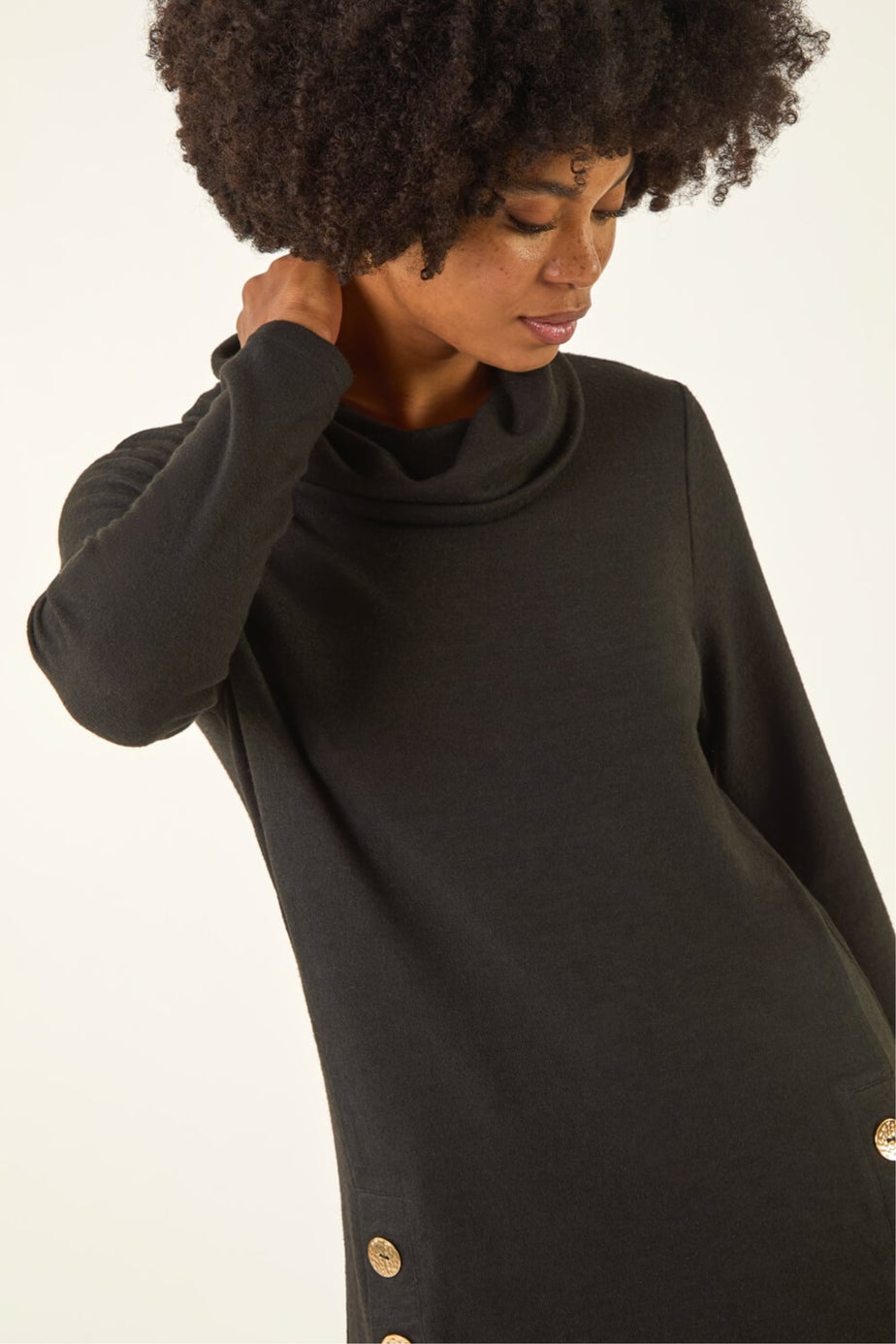 Roman Black High Neck Buttoned Top