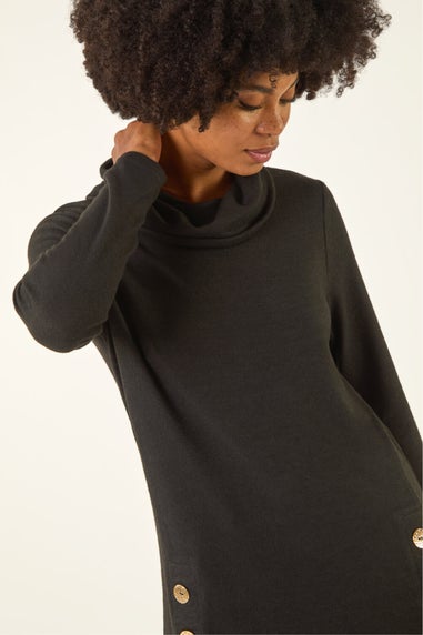 Roman Black High Neck Buttoned Top