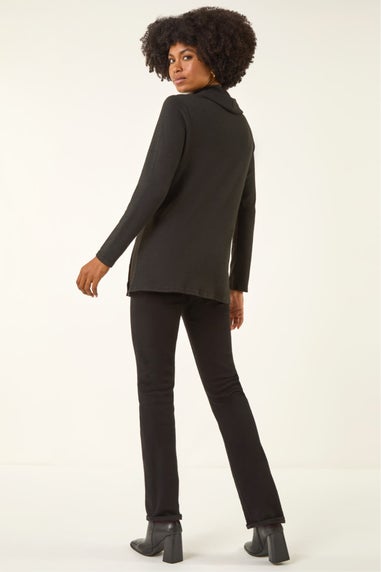 Roman Black High Neck Buttoned Top