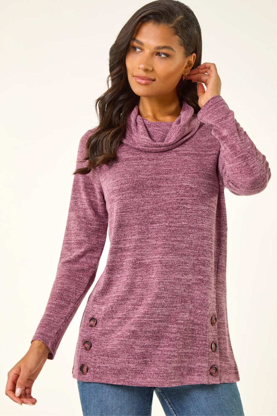 Roman Purple High Neck Buttoned Top