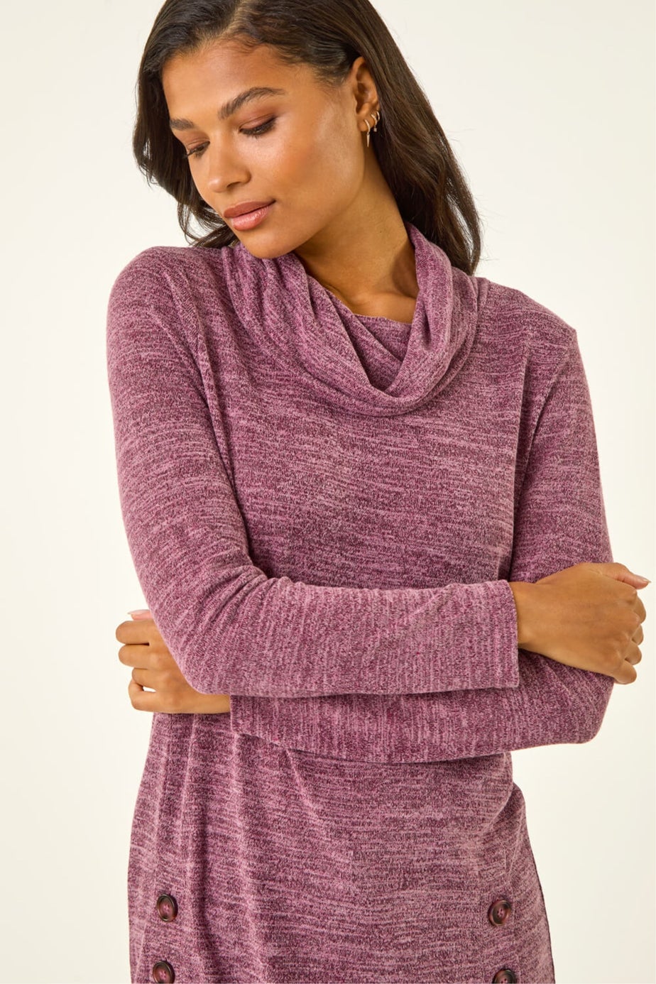 Roman Purple High Neck Buttoned Top