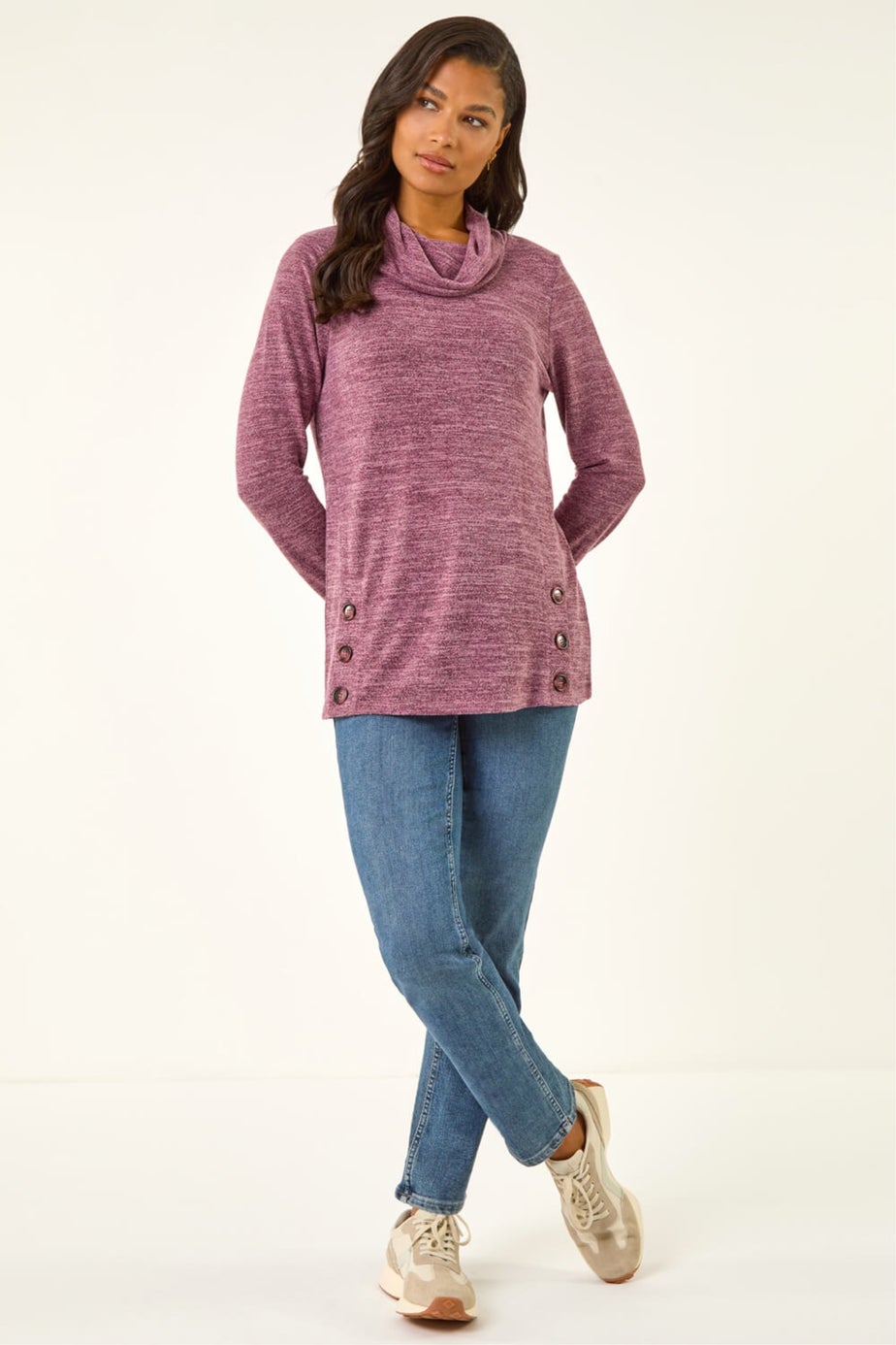 Roman Purple High Neck Buttoned Top