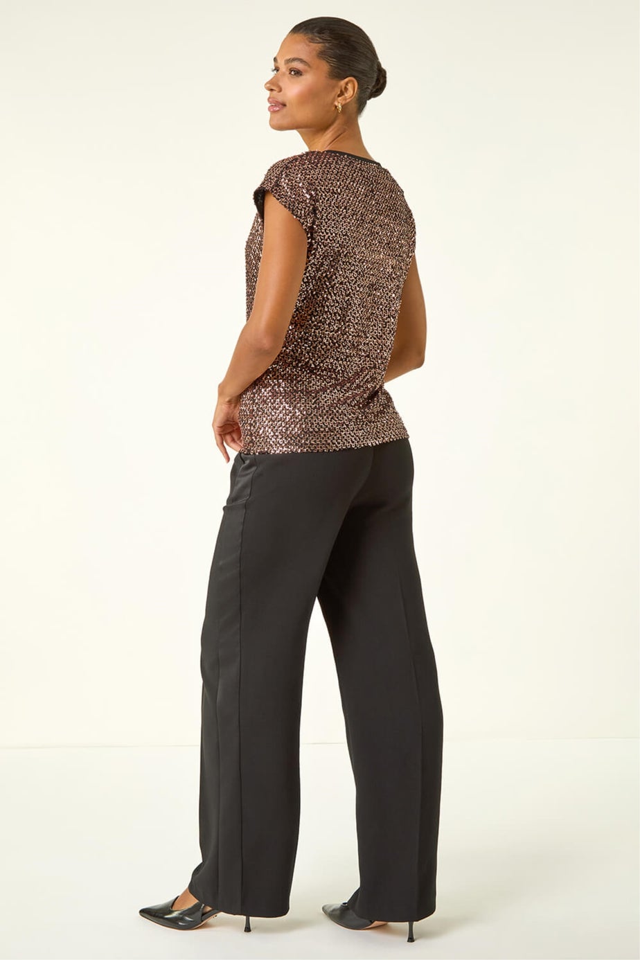 Roman Bronze Sequin V-Neck Stretch Top