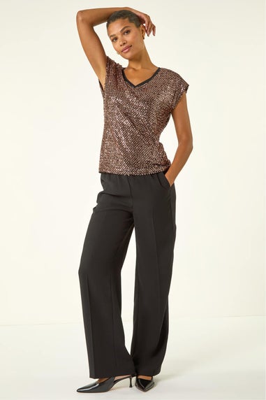 Roman Bronze Sequin V-Neck Stretch Top