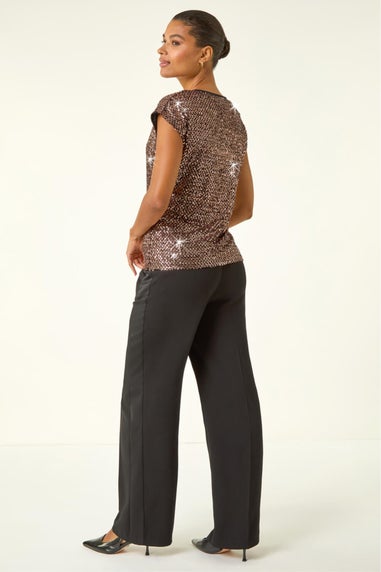 Roman Bronze Sequin V-Neck Stretch Top