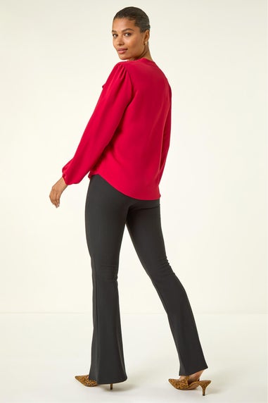 Roman Red Ruffle Neck Blouse